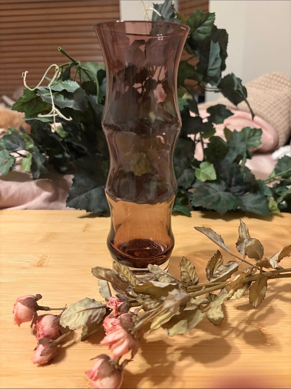 Vintage Hand-blown Amethyst Glass Bamboo Vase